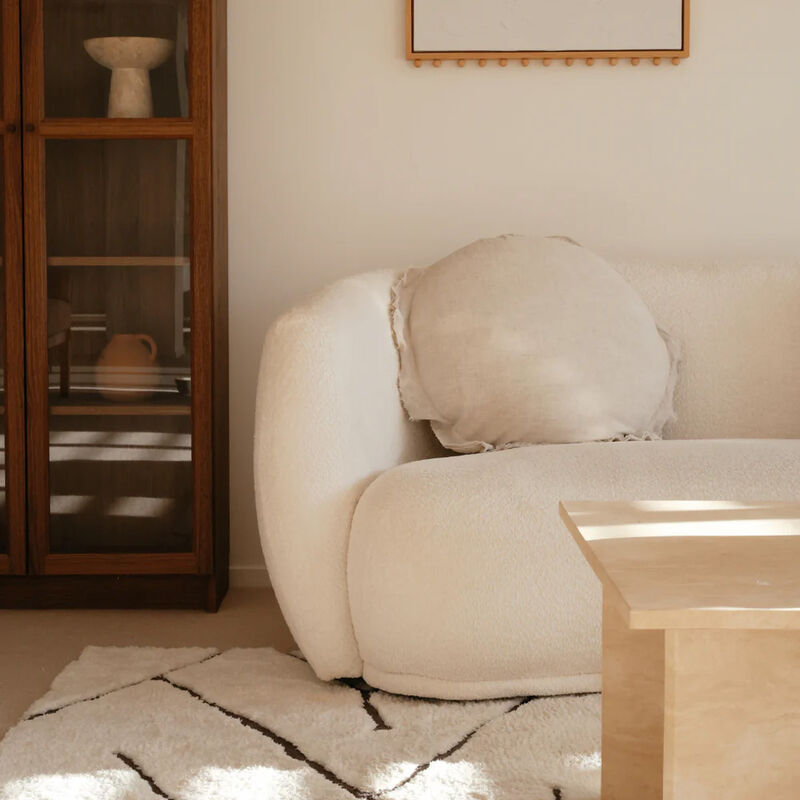 Home Lab 100% Flax Linen Round Feather Filled Cushion - Natural Oat image number 2